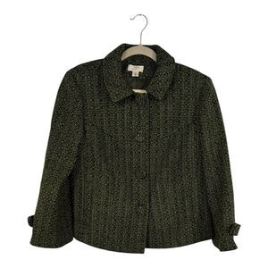 Ann Taylor LOFT Blazer Women’s Size 14 Green Tweed Retro Jacket Academia